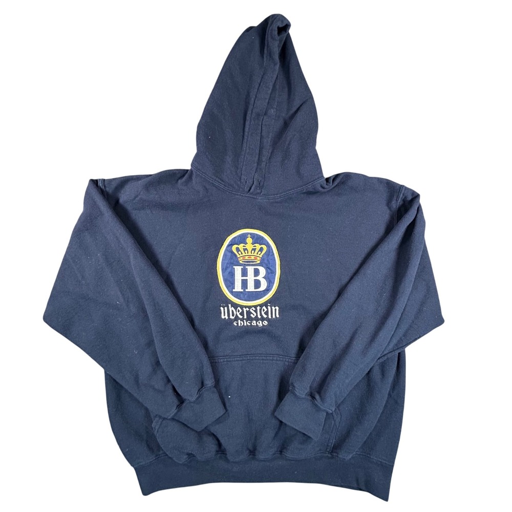 Überstein Chicago HB Logo Gildan Hoodie Pullover Sweatshirt‎ Large Navy Blue